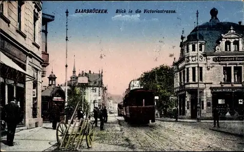Ak Saarbrücken im Saarland, Tram in der Victoria Straße