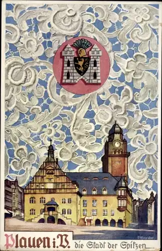 Künstler Wappen Ak Winslöw, E., Plauen im Vogtland, Rathaus, Burg
