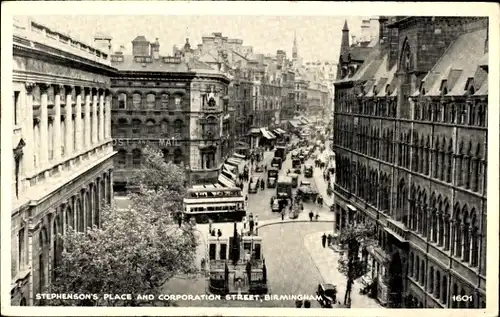 Ak Birmingham West Midlands England, Stephenson's Place, Corporation Street