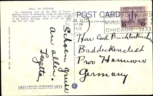 Ak Chicago Illinois USA, Hall of Science