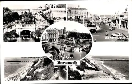 Ak Bournemouth Dorset England, Pavillon, Steingarten, Pier, Klippe, Platz