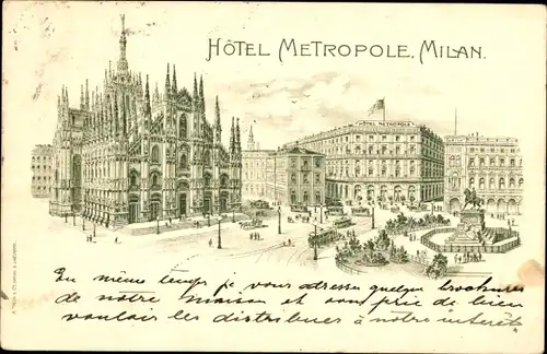 Ak Milano Mailand Lombardia, Hotel Metropole, Denkmal