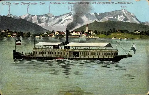 Ak Starnberger See, Salondampfer Wittelsbach, Gebirge