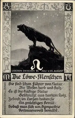 Ak Sternzeichen Löwe, Leo, 23. Juli bis 22. August, Gedicht