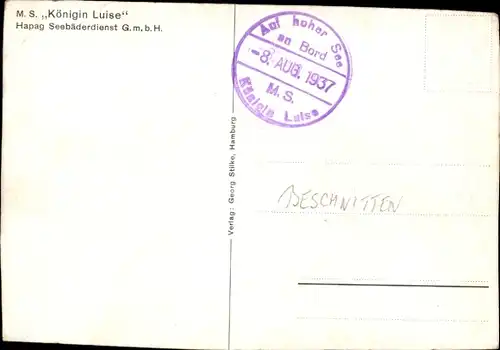 Künstler Ak MS Königin Luise, HAPAG Seebäderdienst