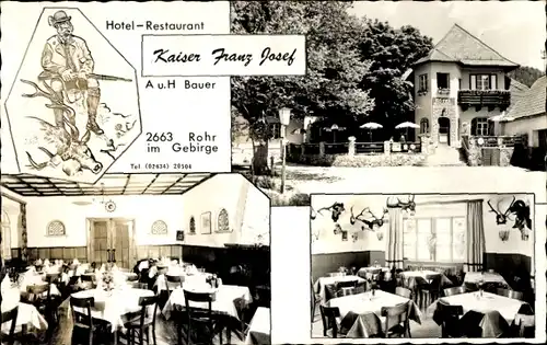 Ak Rohr im Gebirge im Burgenland, Hotel Restaurant Kaiser Franz Josef, Speiseraum