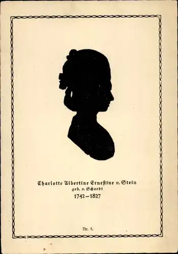 Scherenschnitt Ak Charlotte Albertine Ernestine von Stein, Goethe-Biographie in Bilderpostkarten