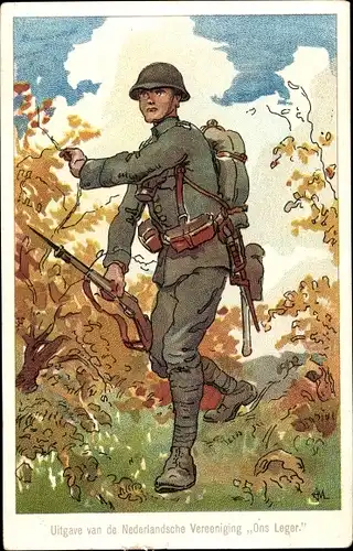 Künstler Ak Niederländischer Soldat in Uniform, Infanterie Tlidens de Mobilisatie