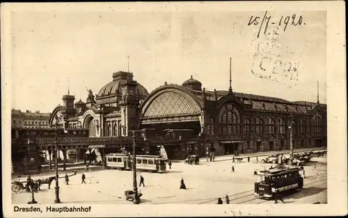 Ak Dresden Altstadt Seevorstadt, Hauptbahnhof, Straßenbahn