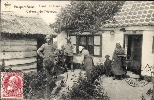 Ak Nieuwpoort Bains Nieuwpoort Westflandern, In den Dünen, Fischerhütten