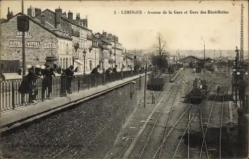 Ak Limoges Haute Vienne, Avenue de la Gare und Gare des Bénédictins