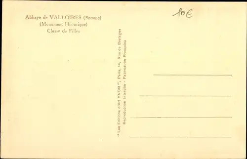 Ak Valloires Somme, Abtei, Mädchenklasse