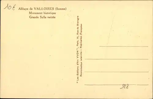 Ak Valloires Somme, Abtei, großer gewölbter Raum