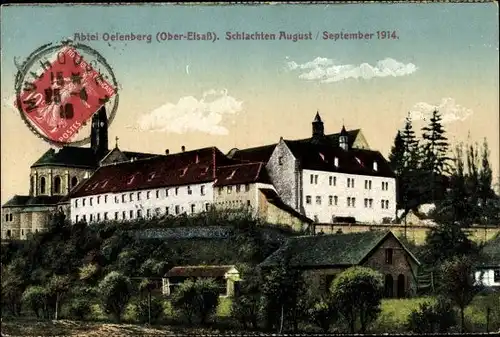Ak Reiningue Reiningen Elsass Haut Rhin, Abtei Oelenberg, Schlachten August, September 1914