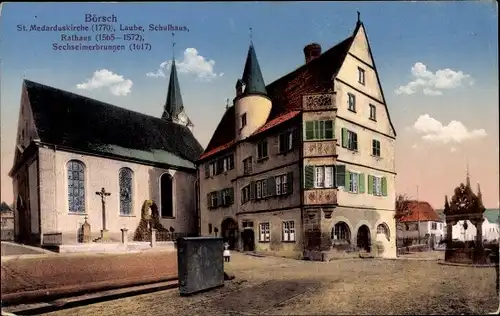 Ak Bœrsch Boersch Börsch Elsass Bas Rhin, St. Medarduskirche, Schulhaus