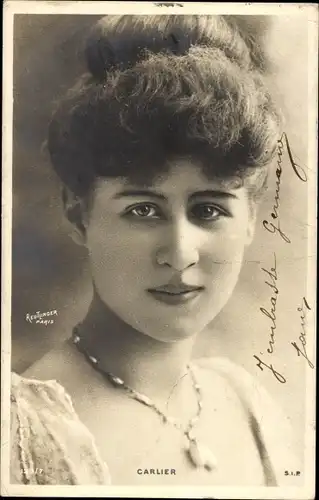 Ak Schauspielerin Carlier, Portrait, Autogramm