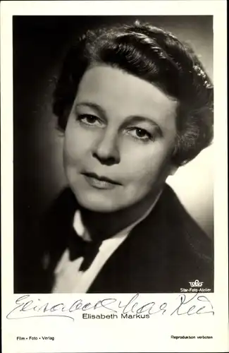 Ak Schauspielerin Elisabeth Markus, Portrait, Autogramm