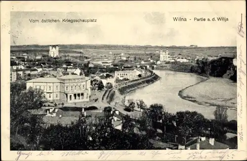 Ak Vilnius Wilna Litauen, Panorama, Willja, östlicher Kriegsschauplatz