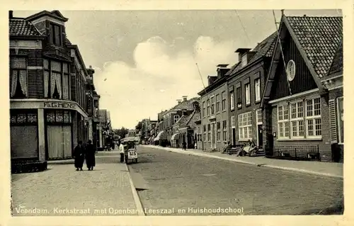 Ak Veendam Groningen Niederlande, Kerkstraat, Öffentlicher Lesesaal, Haushaltungsschule