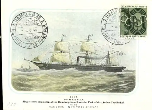 Ak Dampfschiff Borussia, 1856, Hamburg-Amerikanische Packetfahrt-Actiengesellschaft HAPAG