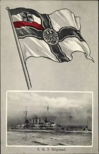 Passepartout Ak Deutsches Kriegsschiff, SMS Helgoland, Kaiserliche Marine, Flagge