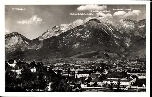 Ak Innsbruck in Tirol, Ortsansicht, Berg Isel, Martinswand, Brandjoch, Kleiner Solstein