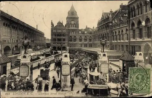 Ak London City England, Bahnhof Liverpool Street