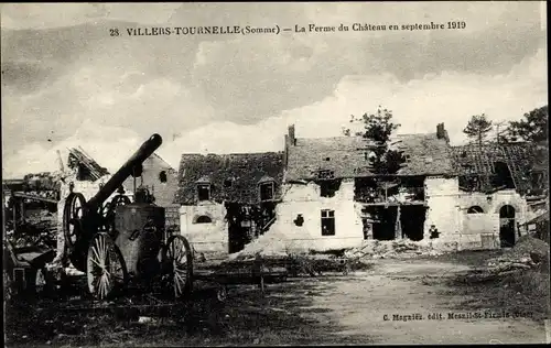 Ak Villers-Tournelle Somme, Chateau Farm im September 1919, Ruine