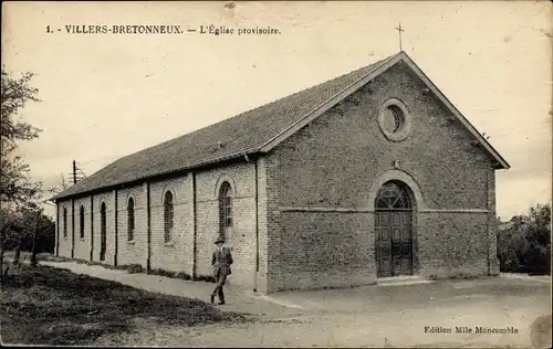 Ak Villers Bretonneux Somme, provisorische Kirche