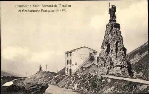 Ak Menthon Saint Bernard Lac d'Annecy Haute Savoie, Denkmal von Saint Bernard von Menthon