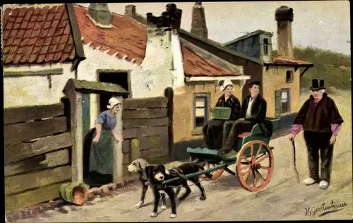 Künstler Ak Gerstenhauer, niederländisches Dorfmotiv, Hundekarren