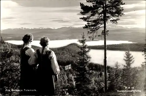 Ak Telemarken Norwegen, Panorama, Frauen in Tracht