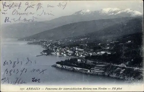 Ak Opatija Abbazia Kroatien, Panorama der österreichischen Riviera von Norden