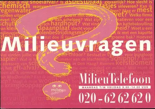 Ak Milieuvragen, MilieuTelefon, Vereniging Milieudefensie