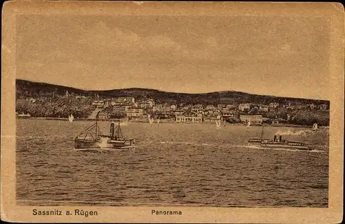 Ak Sassnitz auf Rügen, Dampfer, Panorama