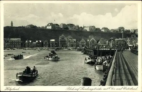 Ak Helgoland, Landungsbrücke mit Ober- und Unterland