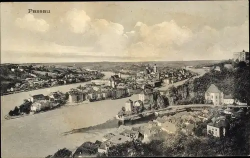 Ak Passau in Niederbayern, Blick von oben, Teilansicht