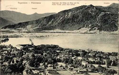 Ak Tegernsee in Oberbayern, Panorama, Hirschberg, Kampen, Holzalbe