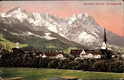 Ak Garmisch Partenkirchen in Oberbayern, Alpspitze, Zugspitze, Teilansicht