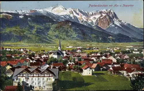 Ak Garmisch Partenkirchen in Oberbayern, Alpspitze, Zugspitze, Gesamtansicht