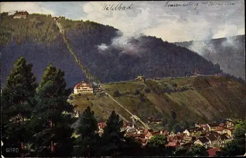 Künstler Ak Bad Wildbad im Schwarzwald, Sommerberg, Bergbahn