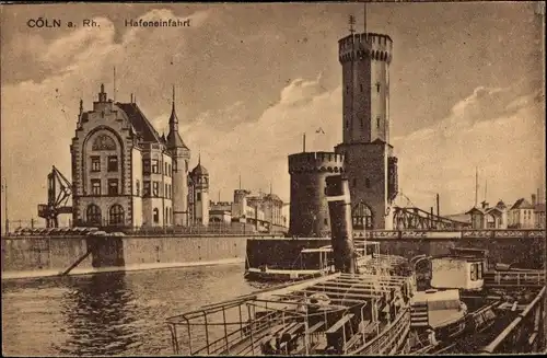 Ak Köln am Rhein, Hafeneinfahrt, Turm