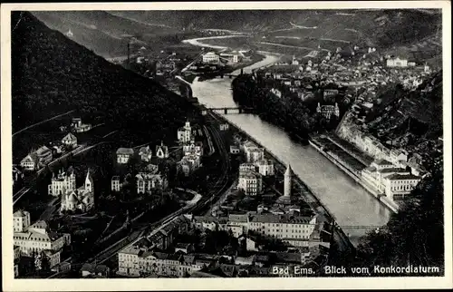 Ak Bad Ems im Rhein Lahn Kreis, Blick vom Konkordiaturm auf die Stadt