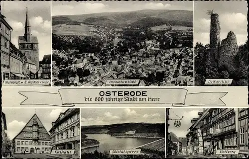 Ak Osterode am Harz, Sösetalsperre, Rathaus, Burgruine, Kollberg, Marktplatz