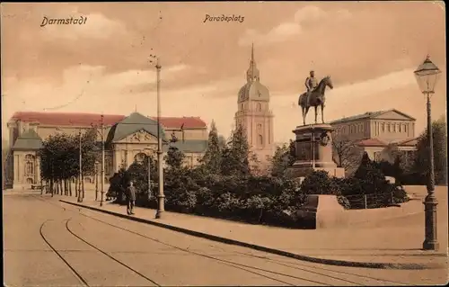 Ak Darmstadt in Hessen, Paradeplatz, Denkmal