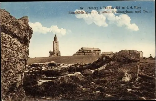 Ak Niederreifenberg Schmitten im Taunus, Großer Feldberg, Brunhildisfelsen, altes Feldberghaus, Turm