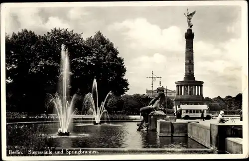 Ak Berlin Tiergarten, Siegessäule, Springbrunnen