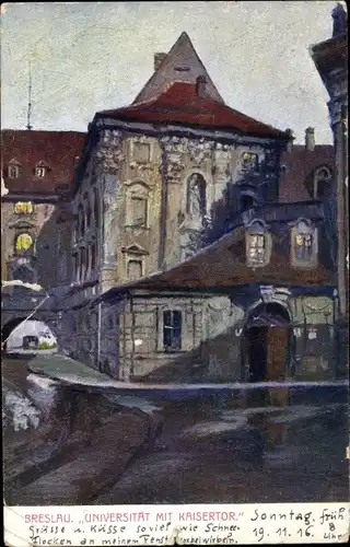 Ak Wrocław Breslau Schlesien, Universität, Kaisertor