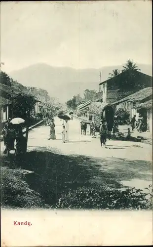 Ak Kandy Sri Lanka, Straßenpartie, Fuhrwerk