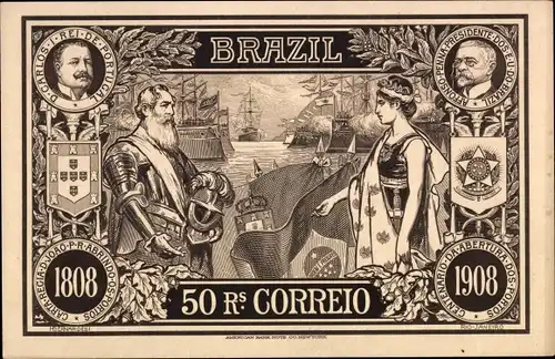 Ak Brasilien, 50 Reais Correio, Don Carlos de Portugal, Alfonso Penna
